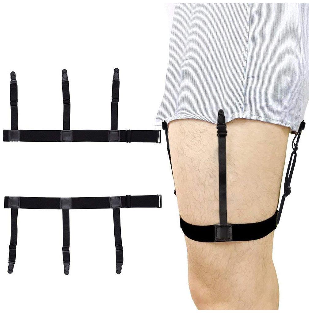 

House of Quirk Men s Elastic Shirt Stays Non-Slip Locking Clamps 3 Line Garter (Black Free Size)