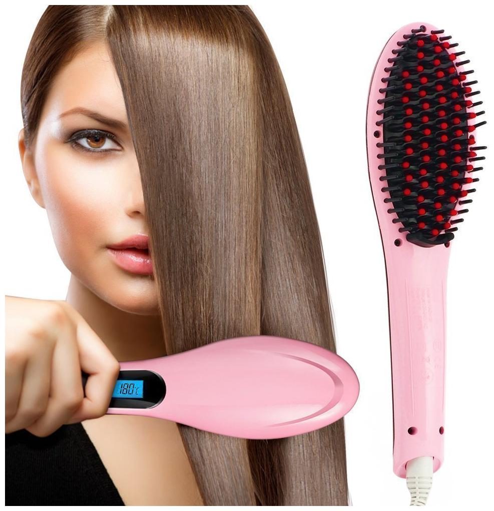 ID 2 In 1 Ceramic Fast Hair Straightener Styling Brush with Temperature Multicolour