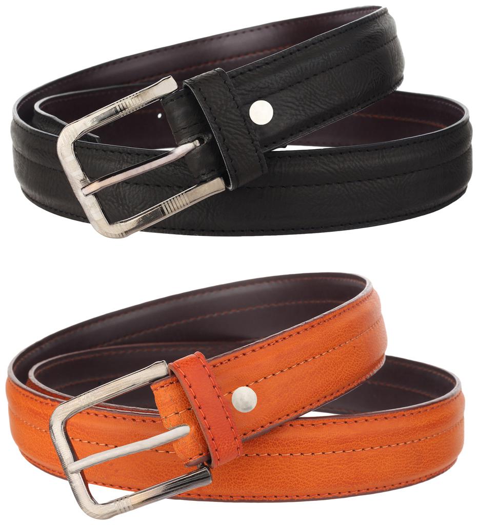 

Imperior Men s Pack of 2 Black And Tan Color Synthetic Leather Belts