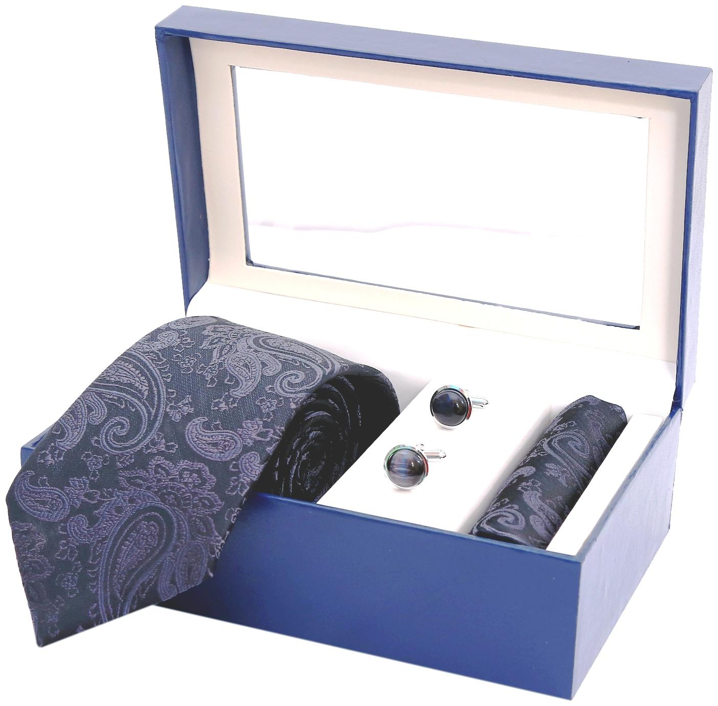 

Indie Kingzlay Black Paisley Design Micro Jacquard Tie Pocket square and Cufflink Set for Men (Pack of 3)