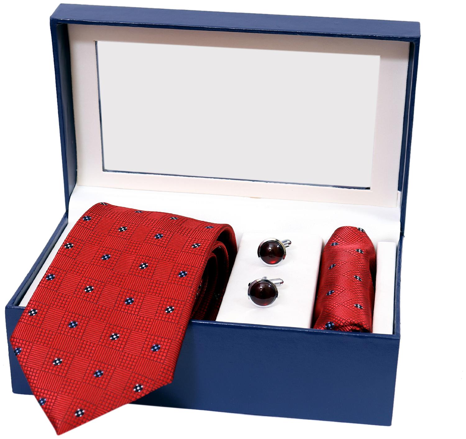 

Indie Kingzlay Red Color Chess Design Micro Jacquard Tie Pocket square and Cufflink Set for Men (Pack of 3)