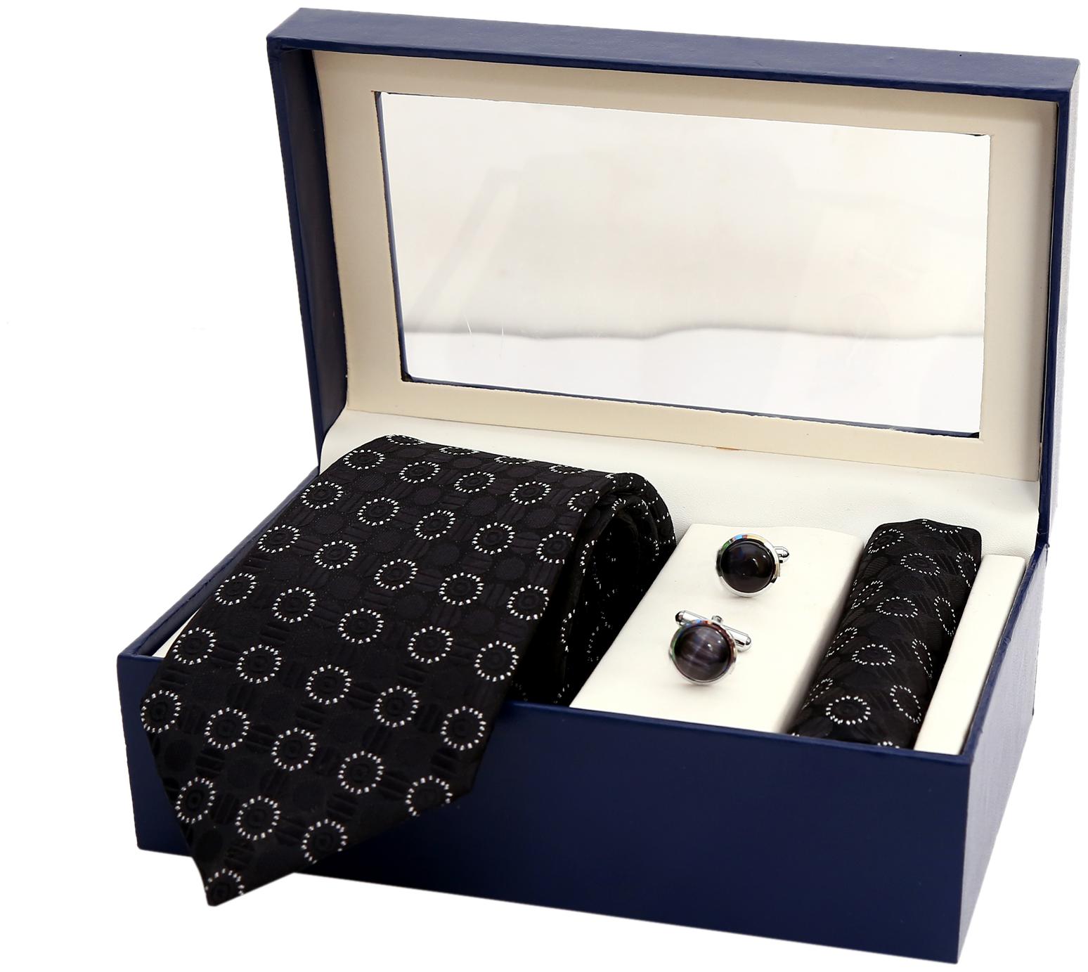 

Indie Kingzlay Black Floral Design Micro Jacquard Tie Pocket square and Cufflink Set for Men (Pack of 3)