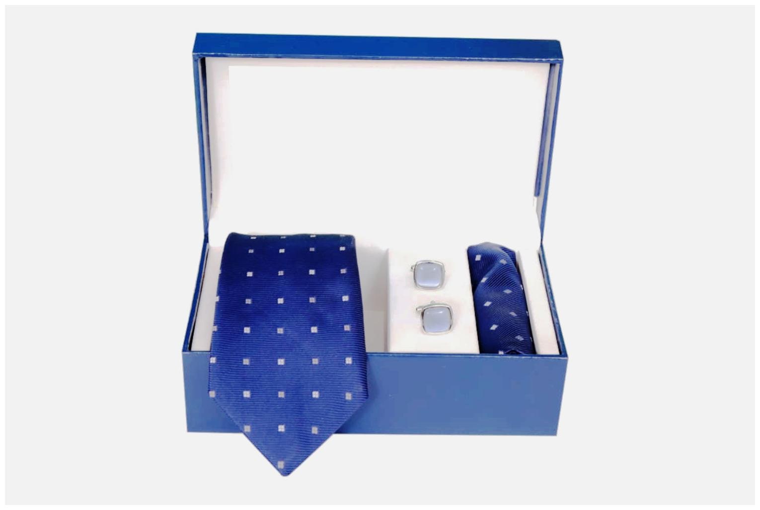 

Indie Kingzlay Blue Color Ribbed Design Micro Jacquard Tie Pocket square and Cufflink Set for Men (Pack of 3)