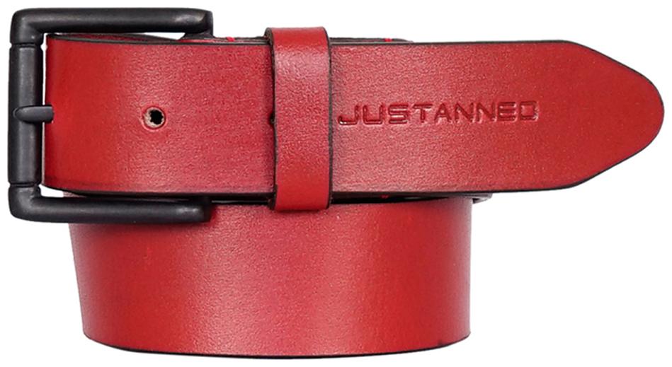 

JUSTANNED MEN VIBRANT RED LEATHER BELT WITH BLACK-MATTE BUCKLE