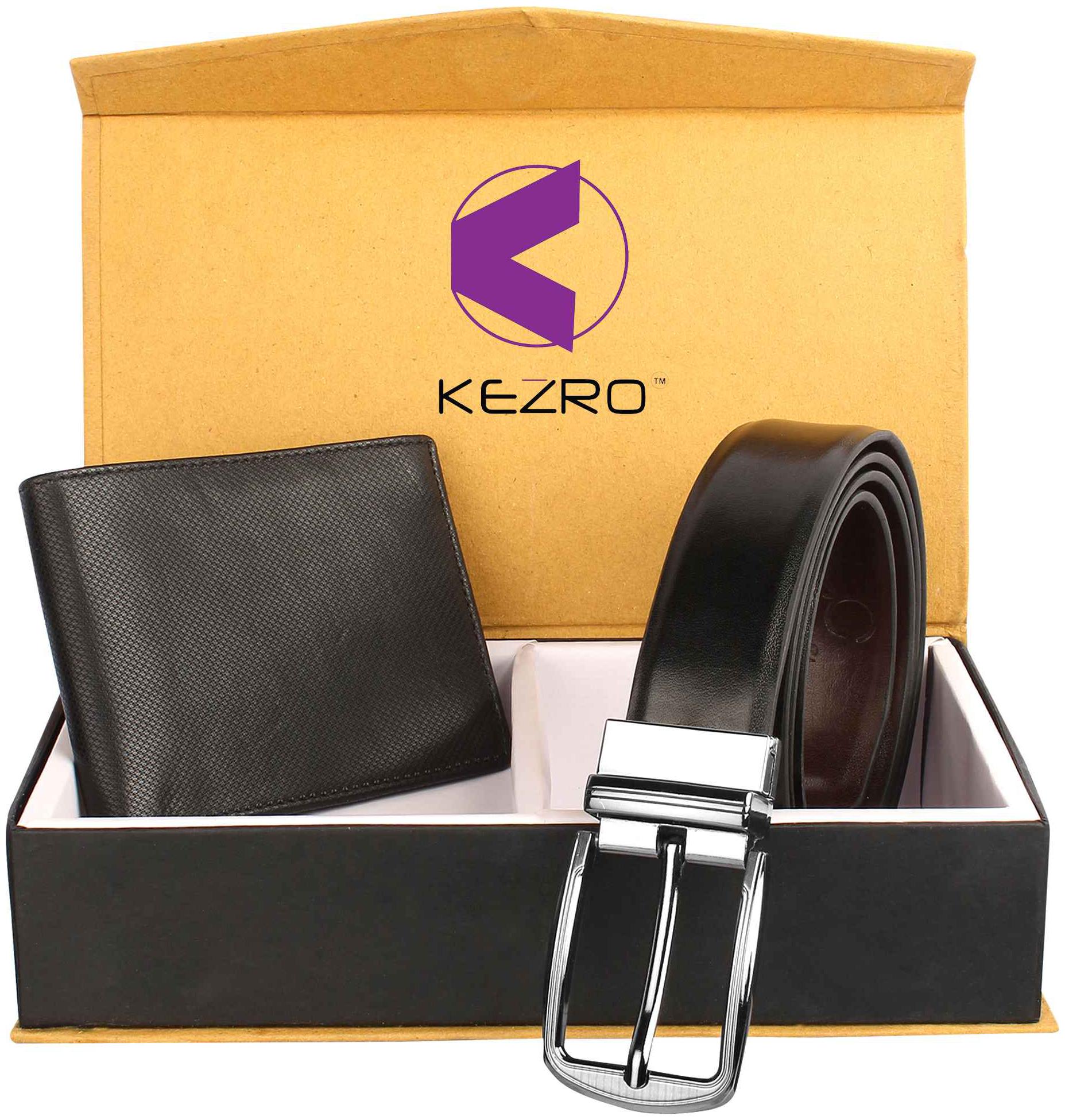 

KEZRO Black Men s Wallet and Reversible Black Belt Combo-Gift Set