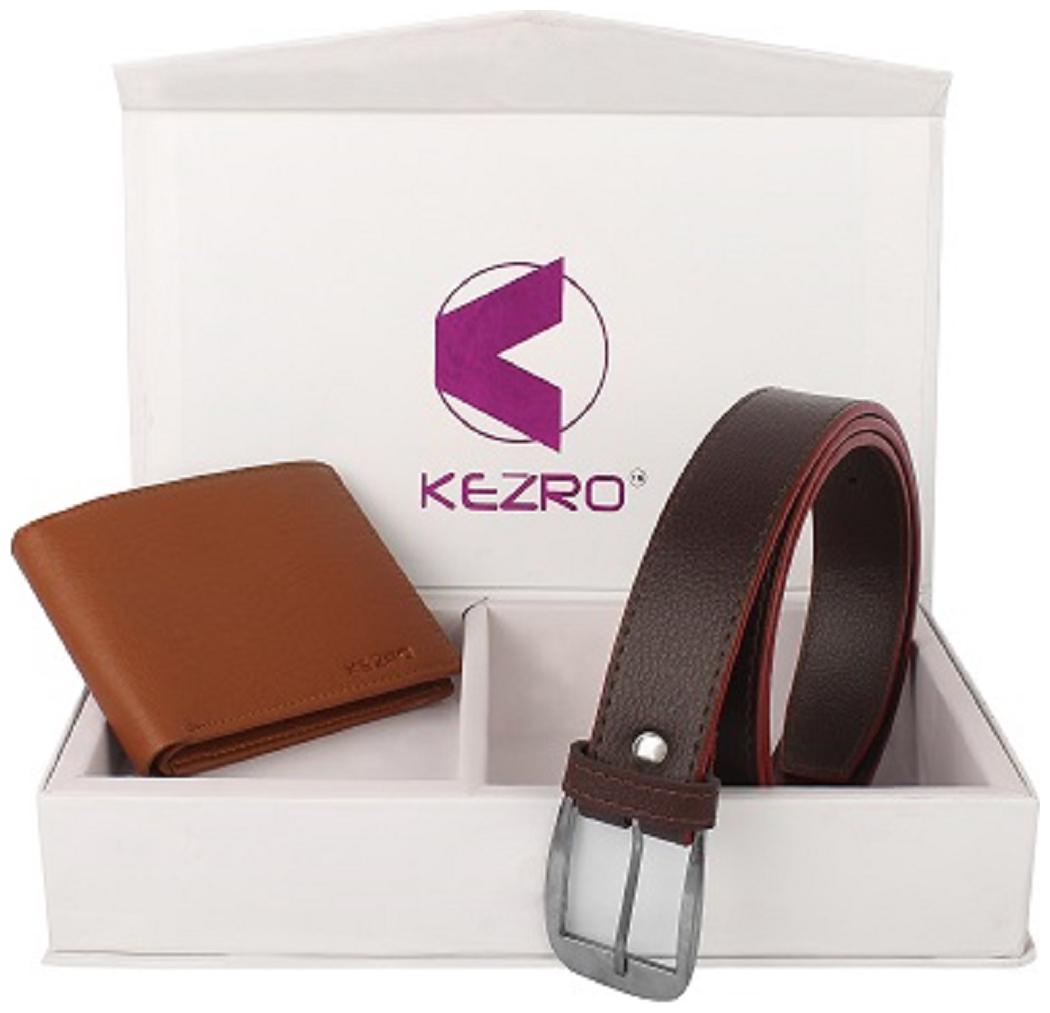 

KEZRO Men s Brown Wallet and Formal Belt Combo