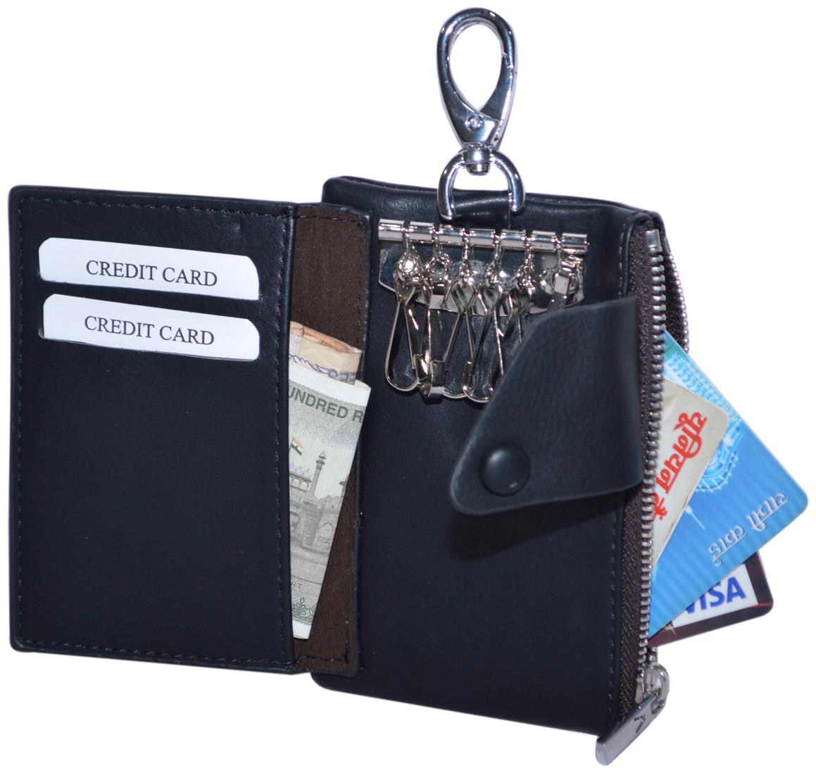

Knott Stylish Black Card Holder Cum key chain Holder