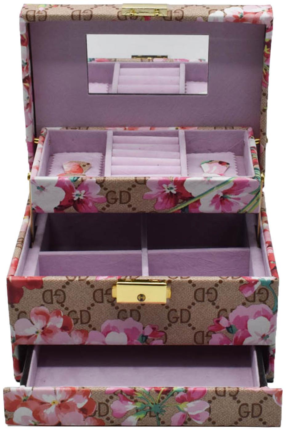 

Kookee Jewellry Organizer Box with Mirror Pullout Drawer 8 Section - Floral Print Dark