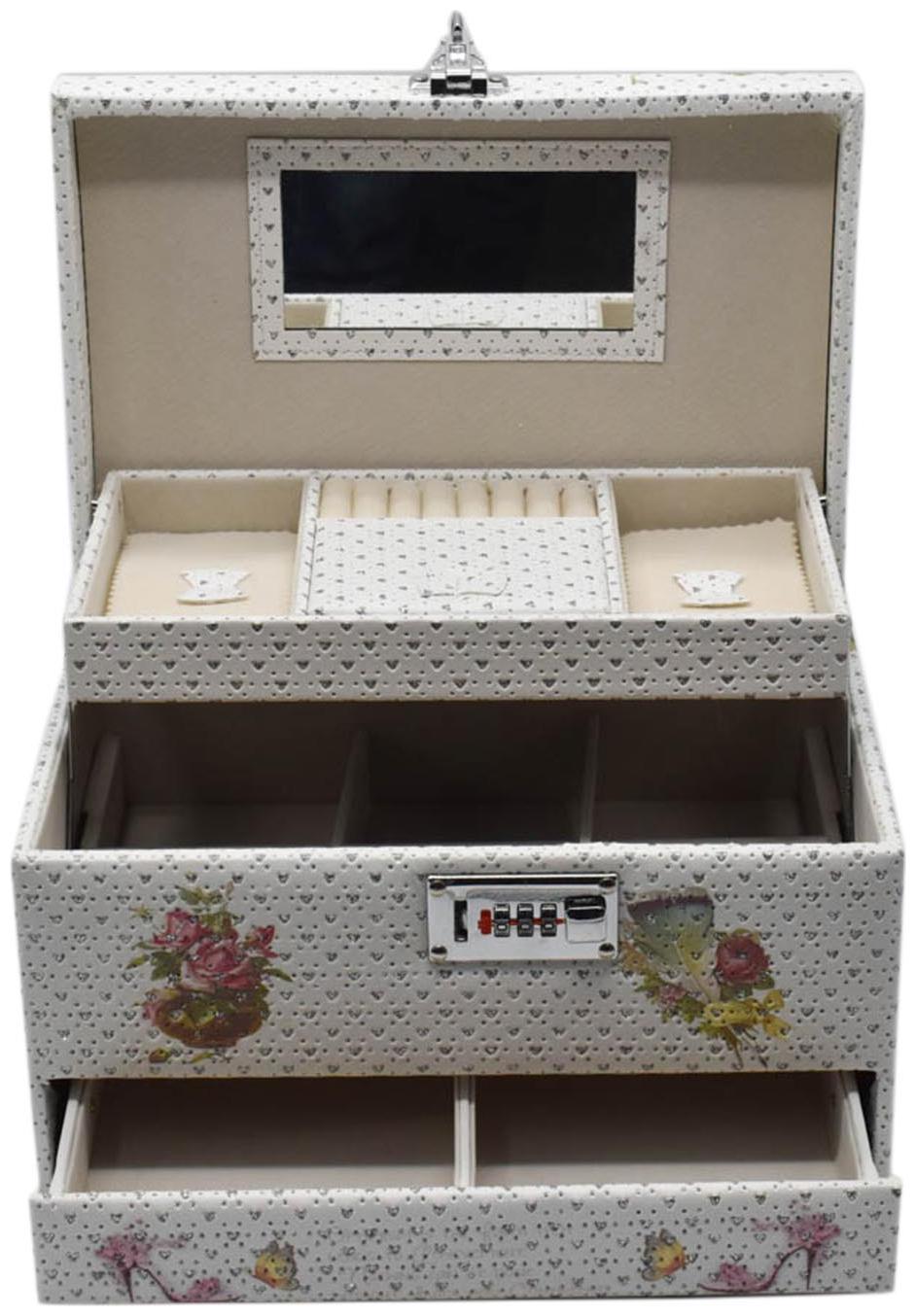 

Kookee Jewellry Organizer Box with Mirror Pullout Drawer - Flowers Butterfly Print
