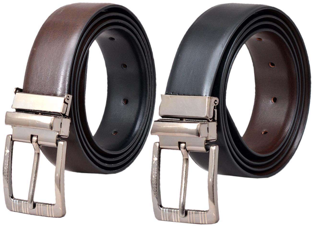 

Krosshorn Men Black Brown Reversible Synthetic leather Belt (Size 30 Pack of 1 )