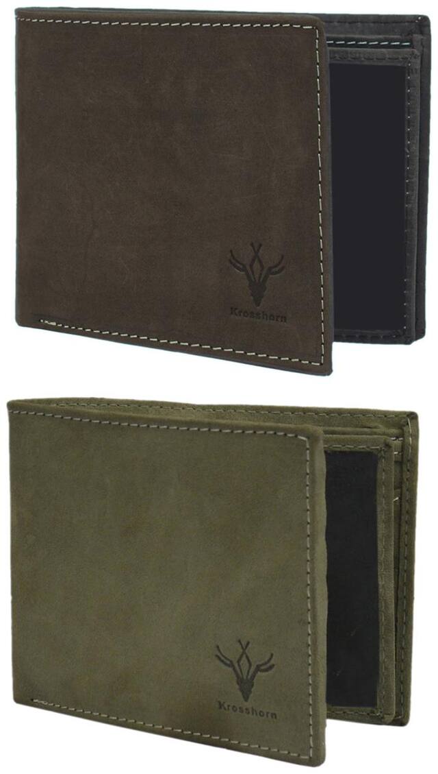 Men Green Leather Bi-Fold Wallet