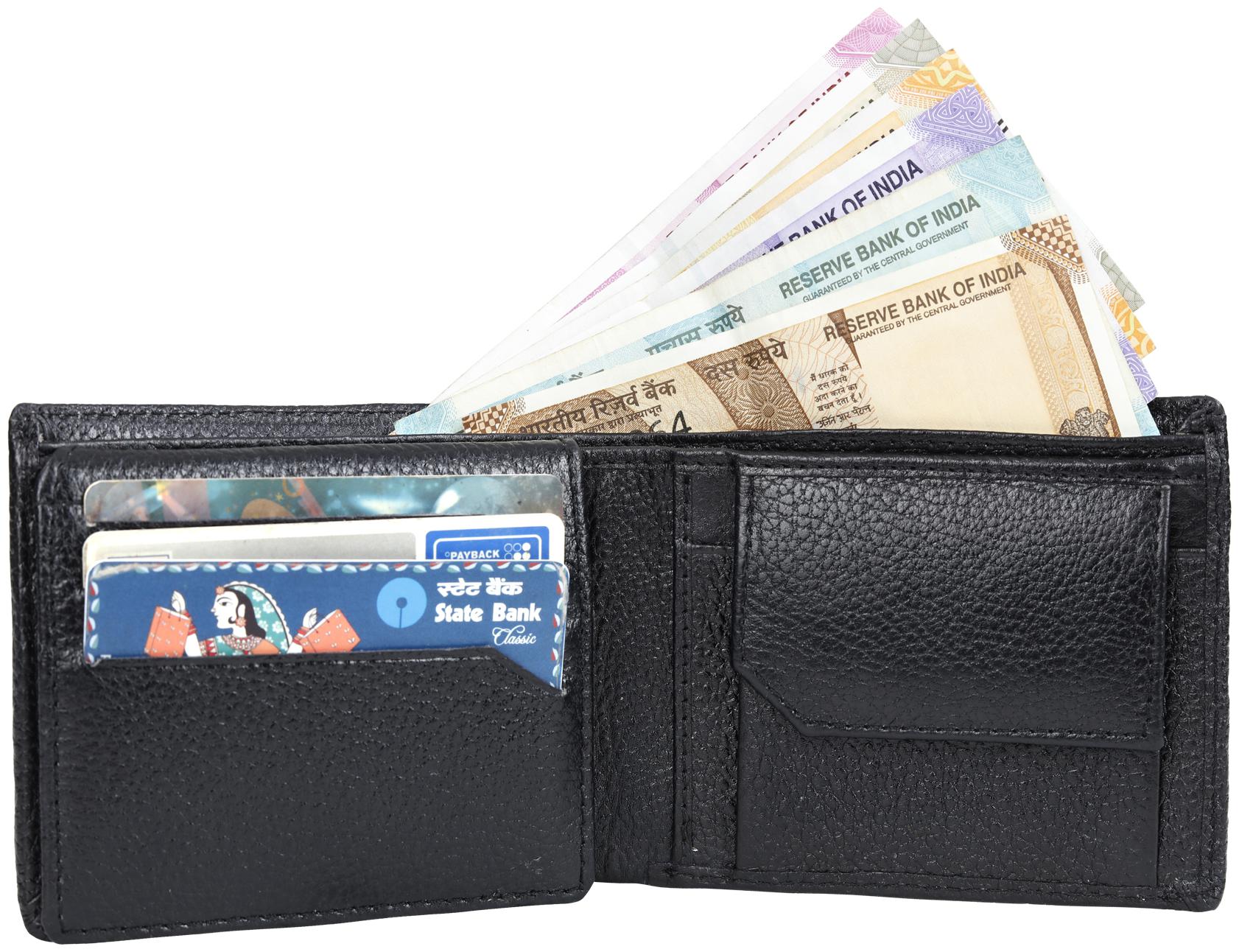

Leather World Black Buff Genuine Leather Men s Wallet (GW8035)