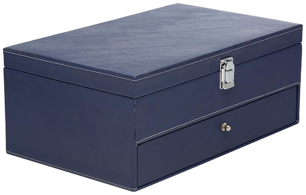 

Leather World 9 5 L Blue PU Leather Stylish WatchBox Case with 24 Compartments