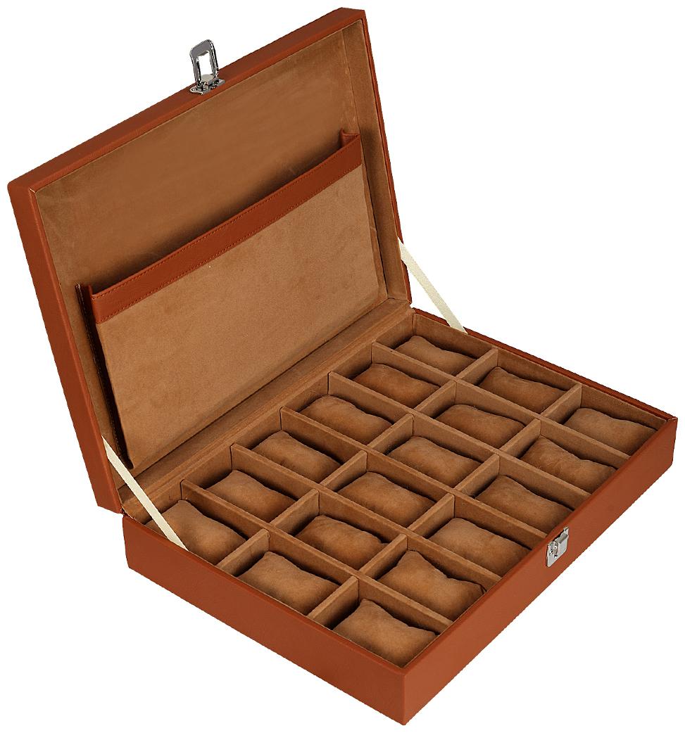 

Leather World 9 5 L Tan PU Leather Designer Watch Display Case with Lock Closure Travel Bag