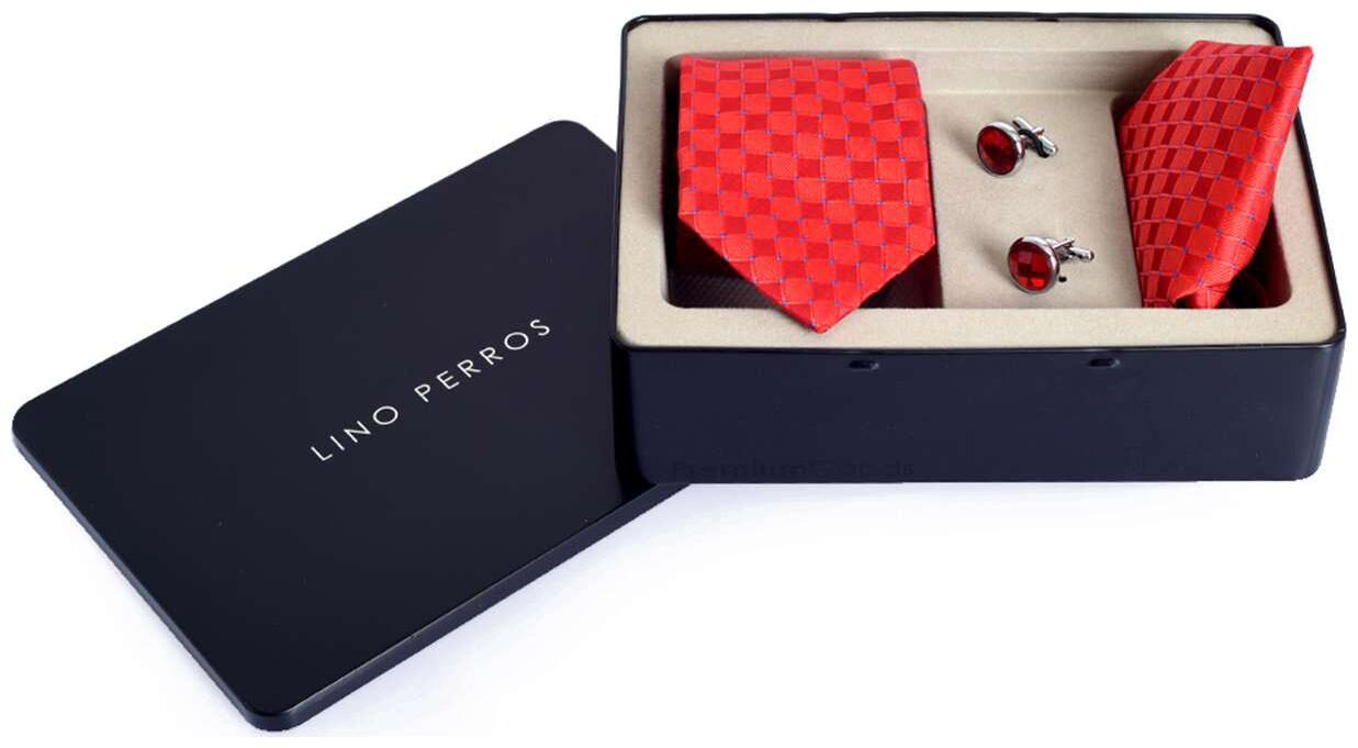 

Lino Perros Red Tie-Hanky-Ccufflinks Set