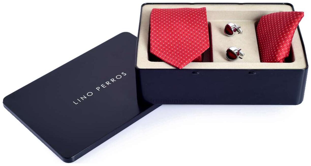 

Lino Perros Red Tie-Hanky-Ccufflinks Set