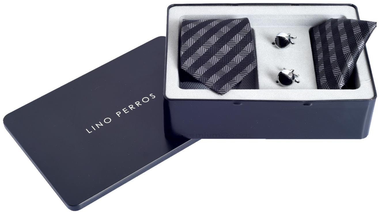 

Lino Perros Black Tie Cufflink And Pocket Square