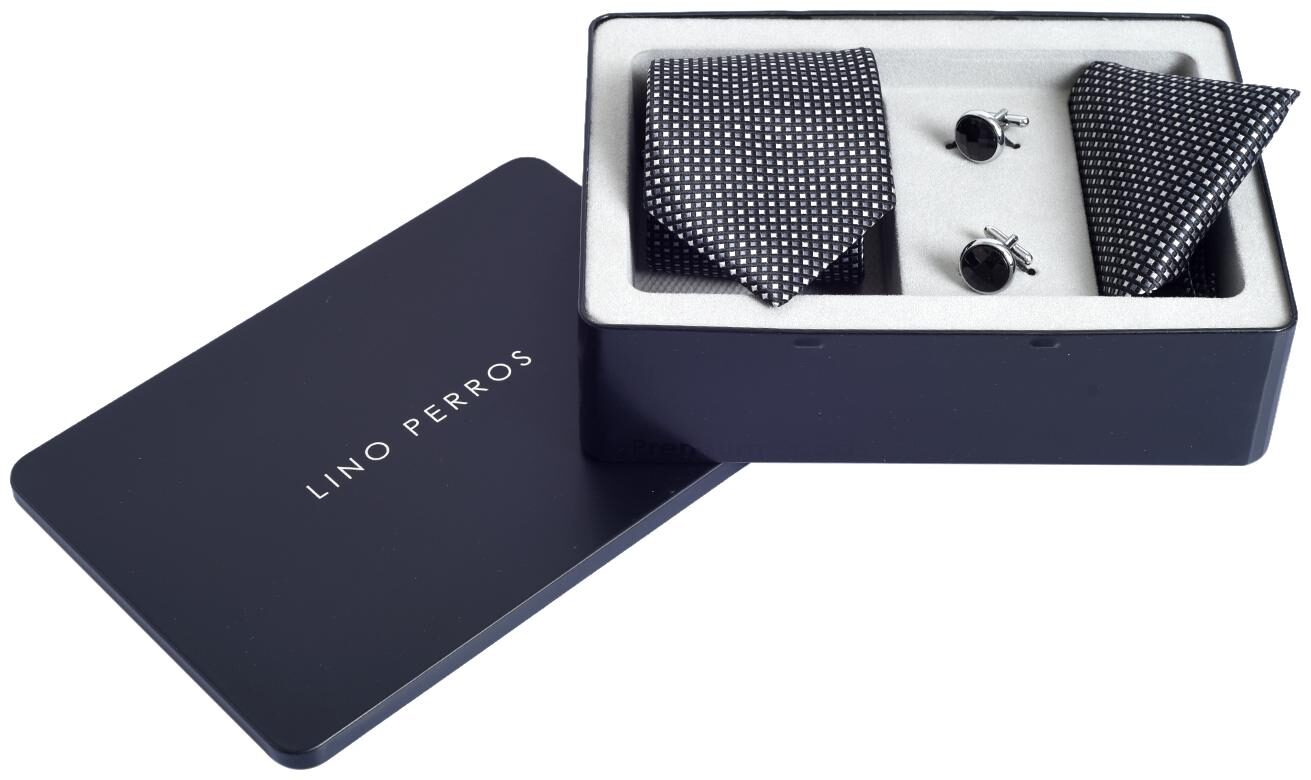 

Lino Perros Black Tie Cufflink And Pocket Square