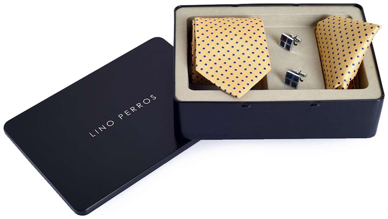 

Lino Perros Yellow Tie-Hanky-Ccufflinks Set