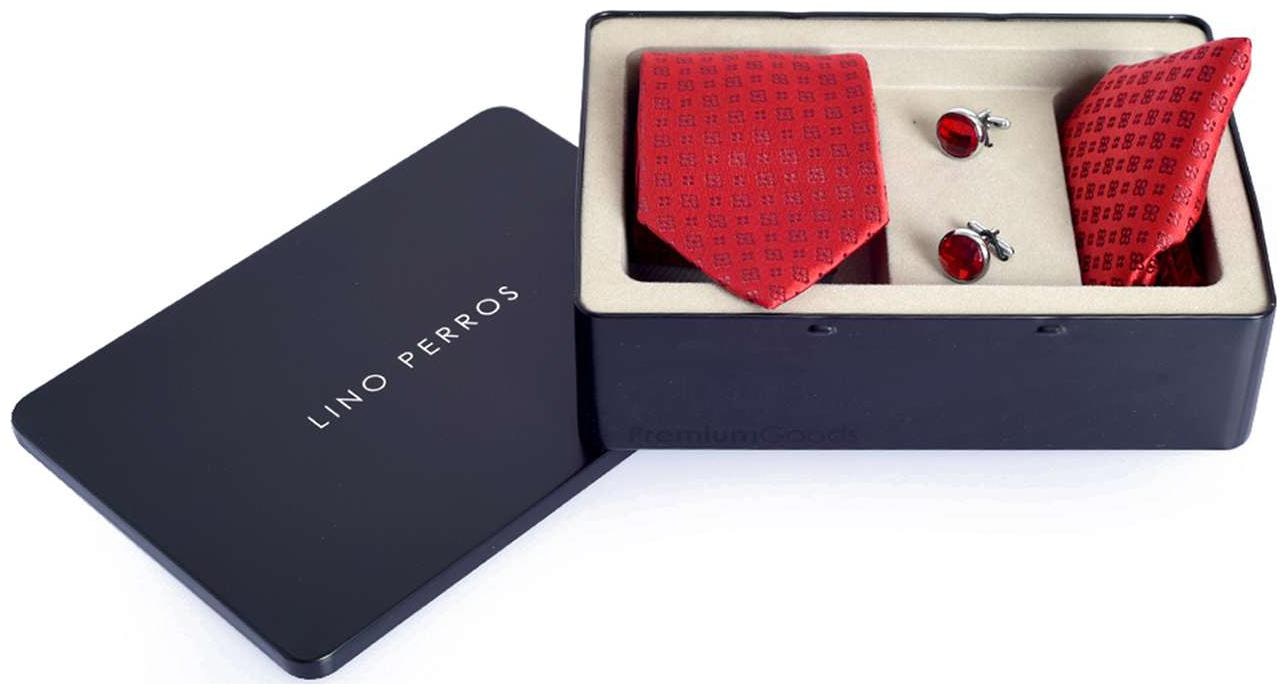 

Lino Perros Red Tie-Hanky-Ccufflinks Set