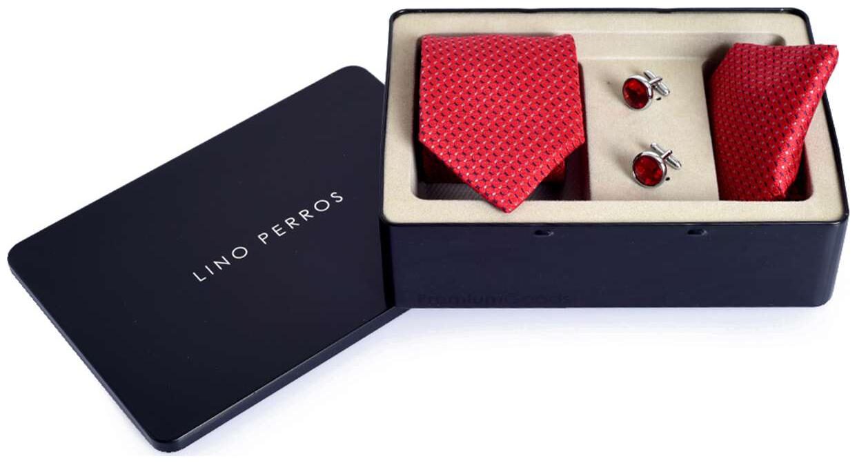 

Lino Perros Red Tie-Hanky-Ccufflinks Set