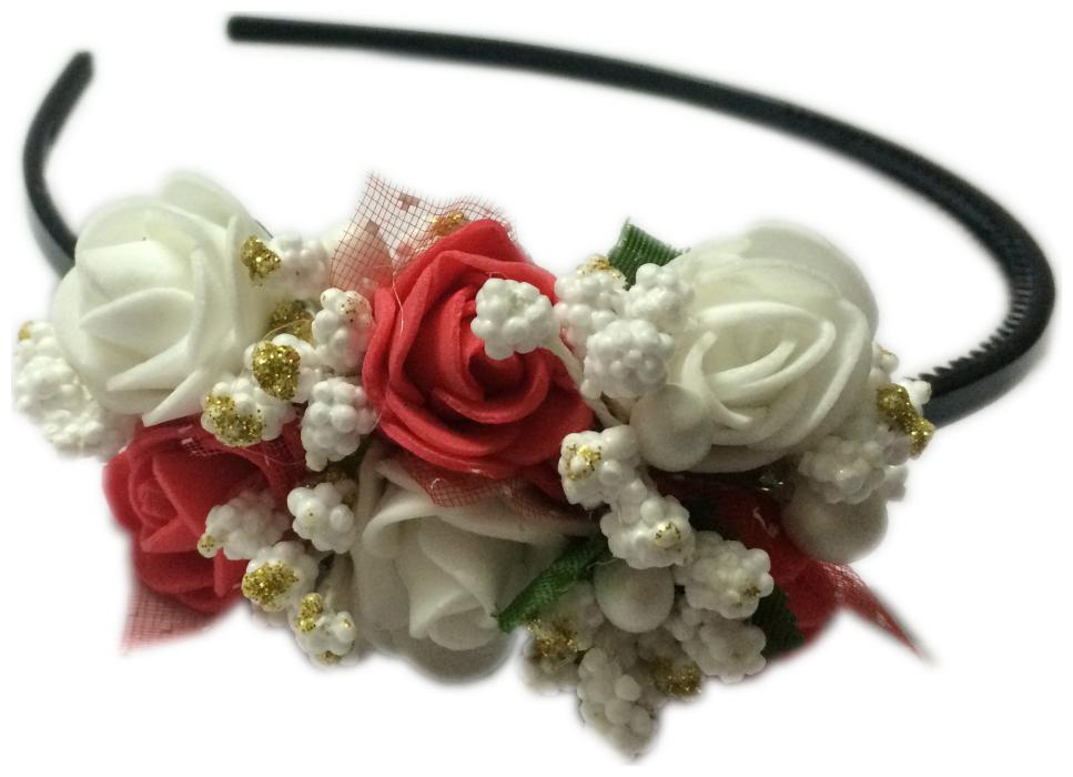 

Loops n knots Orange Floral Tiara Crown With Wrist Band Puff Wrap For Girls Women-Combo Pack