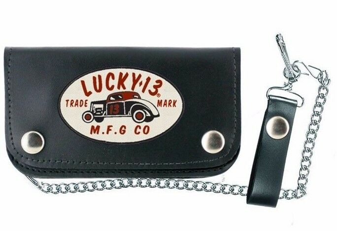 

Lucky 13 The MFG 13 6 Patch Genuine Leather Chain Adult Mens Wallet LAWC6MF