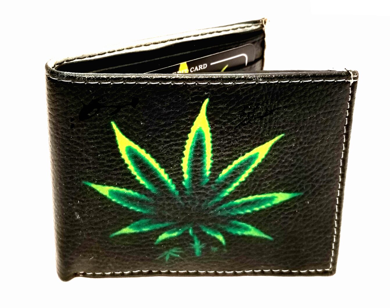 

Marijuana Leaf Print Men s Leather Bifold Novelty Wallet