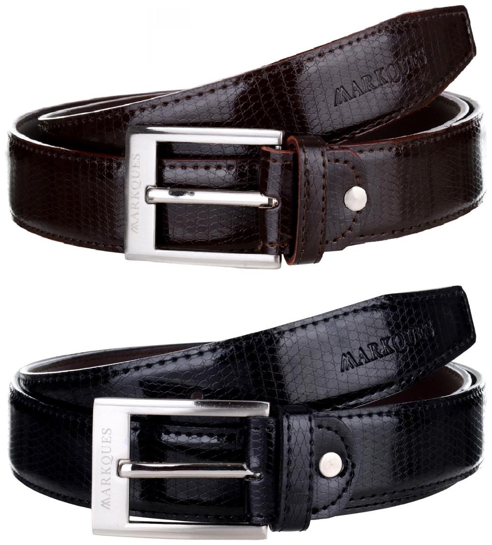 

MarkQues Men s Black And Brown Leather Belt Combo (CL-2201 CL-02) (Set Of 2)