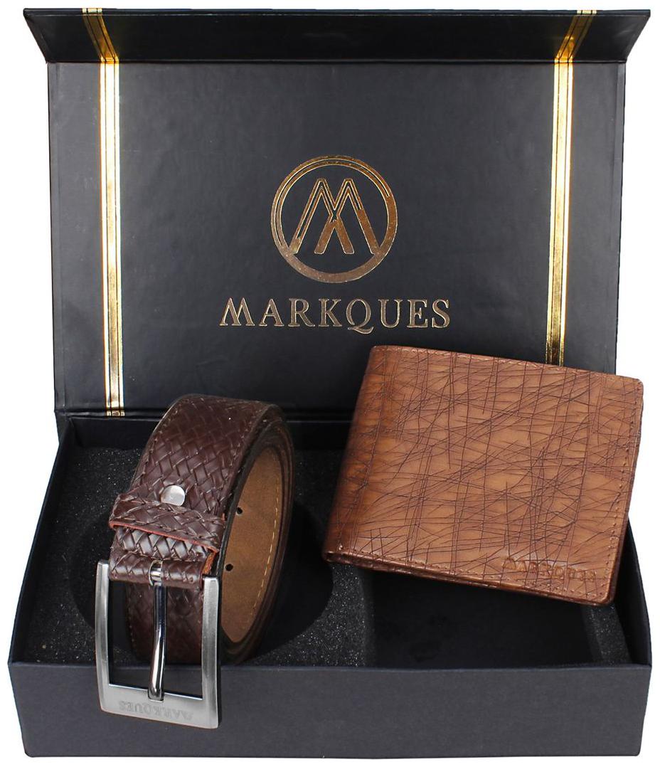 

MarkQues Men s Brown Leather Wallet Belt Combo (BON-2202 URB-02)