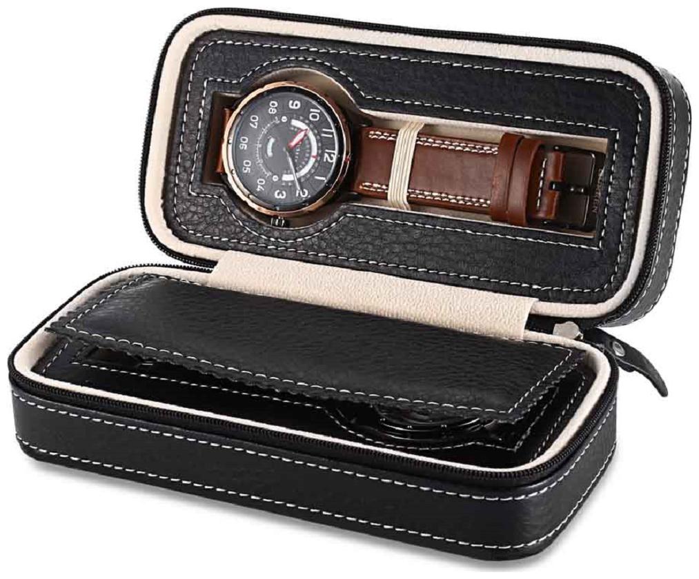 

Medetai 2 Grids Watch Boxes PU Leather Wristwatch Box Display Jewellery Storage Organizer Travel Watch Case