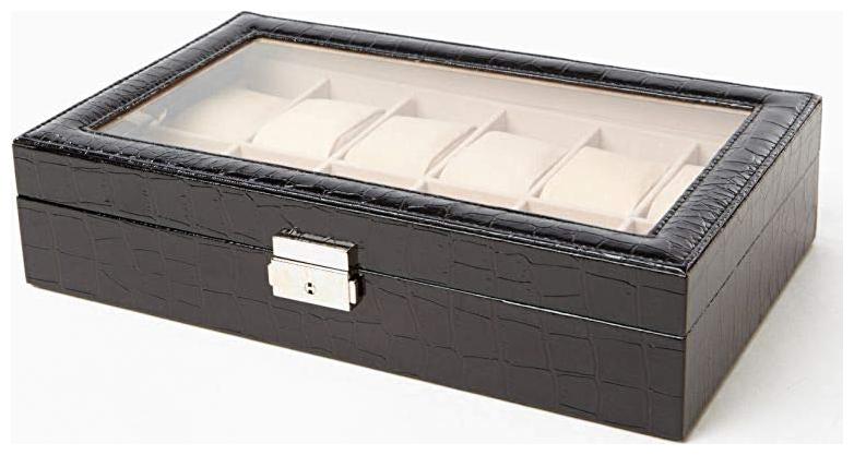 

Medetai Luxury Watch Box 12 Grid Leather Watches Box Jewelry Display Collection Storage Case Watch Organizer(Black)