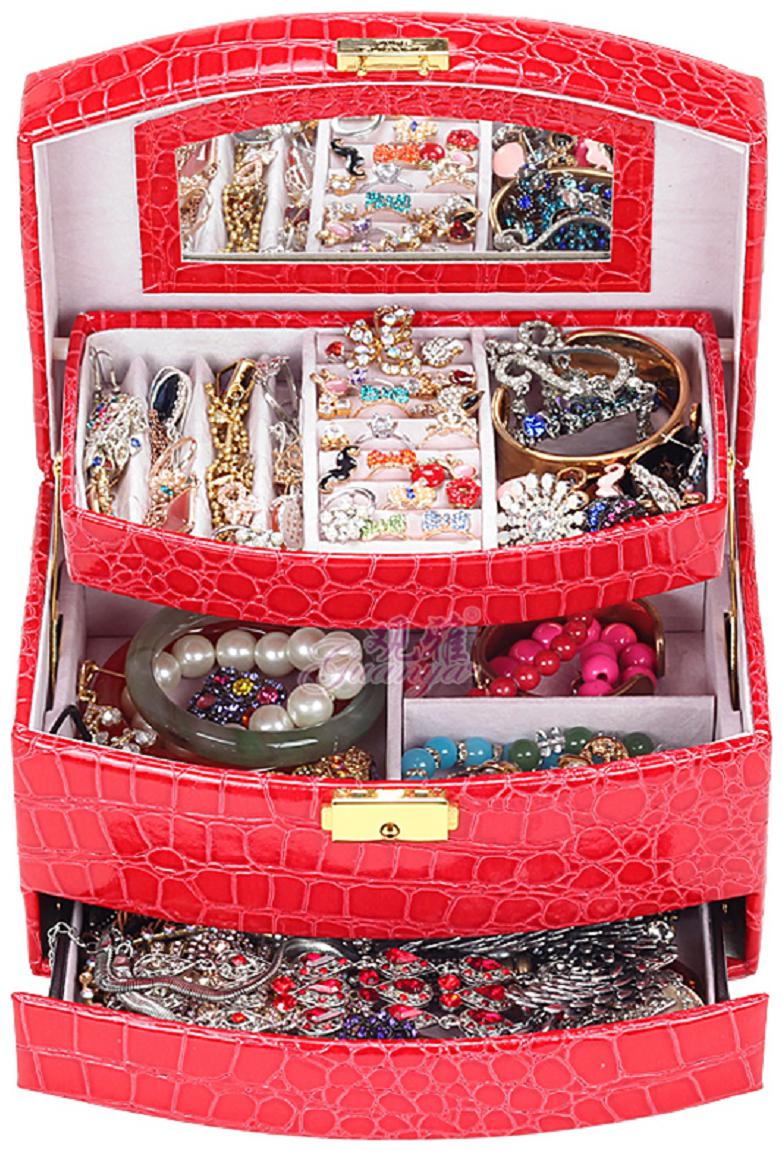 

Medetai Medetai Women Makeup Carrying Case Casket Jewelry Leather Organizer Storage Display Packaging Rack Box Wedding Decoration Gift (RED)