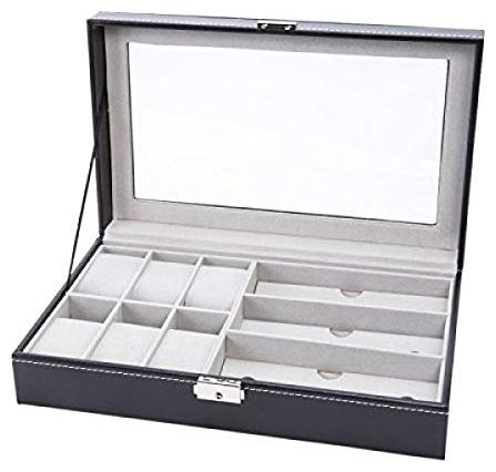 

Medetai PU Leather Watches Box Glasses Eyewear Sunglasses Box Display Storage Case Organizer(Black)