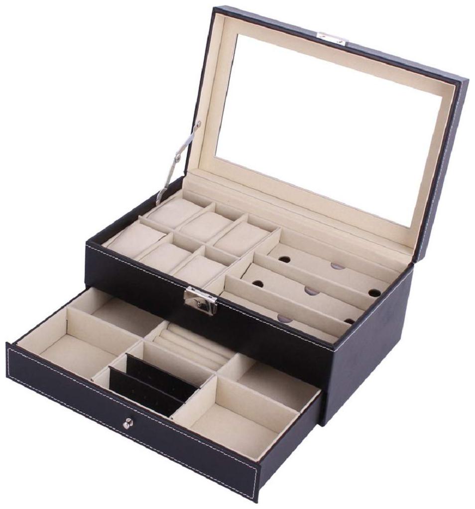 

Medetai PU Leather Watches Box Glasses Eyewear Sunglasses Box Display Storage Case Organizer (Black)