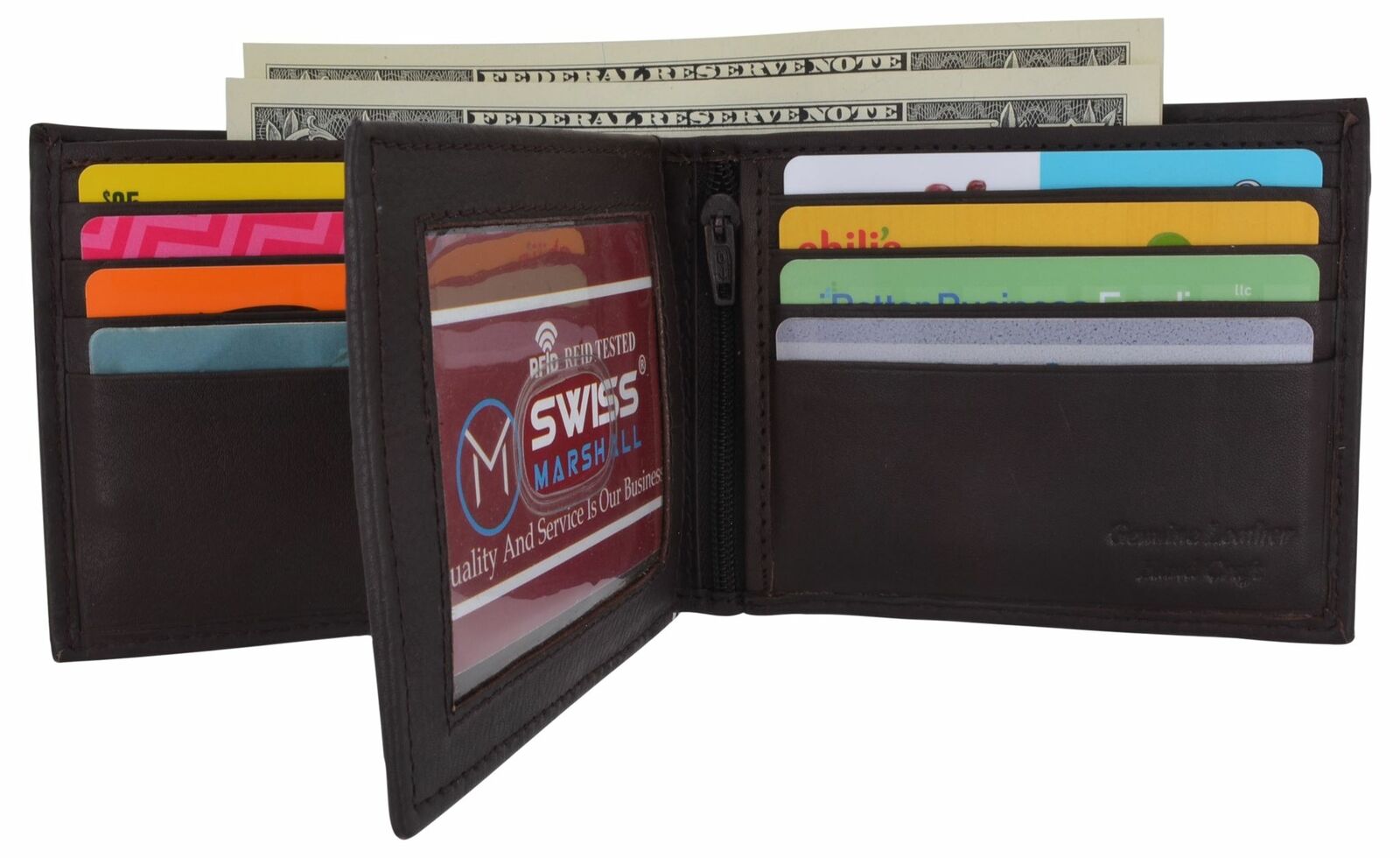 

Men s Leather RFID Tested Bifold ID Card Holder Wallet by Swiss Marshall