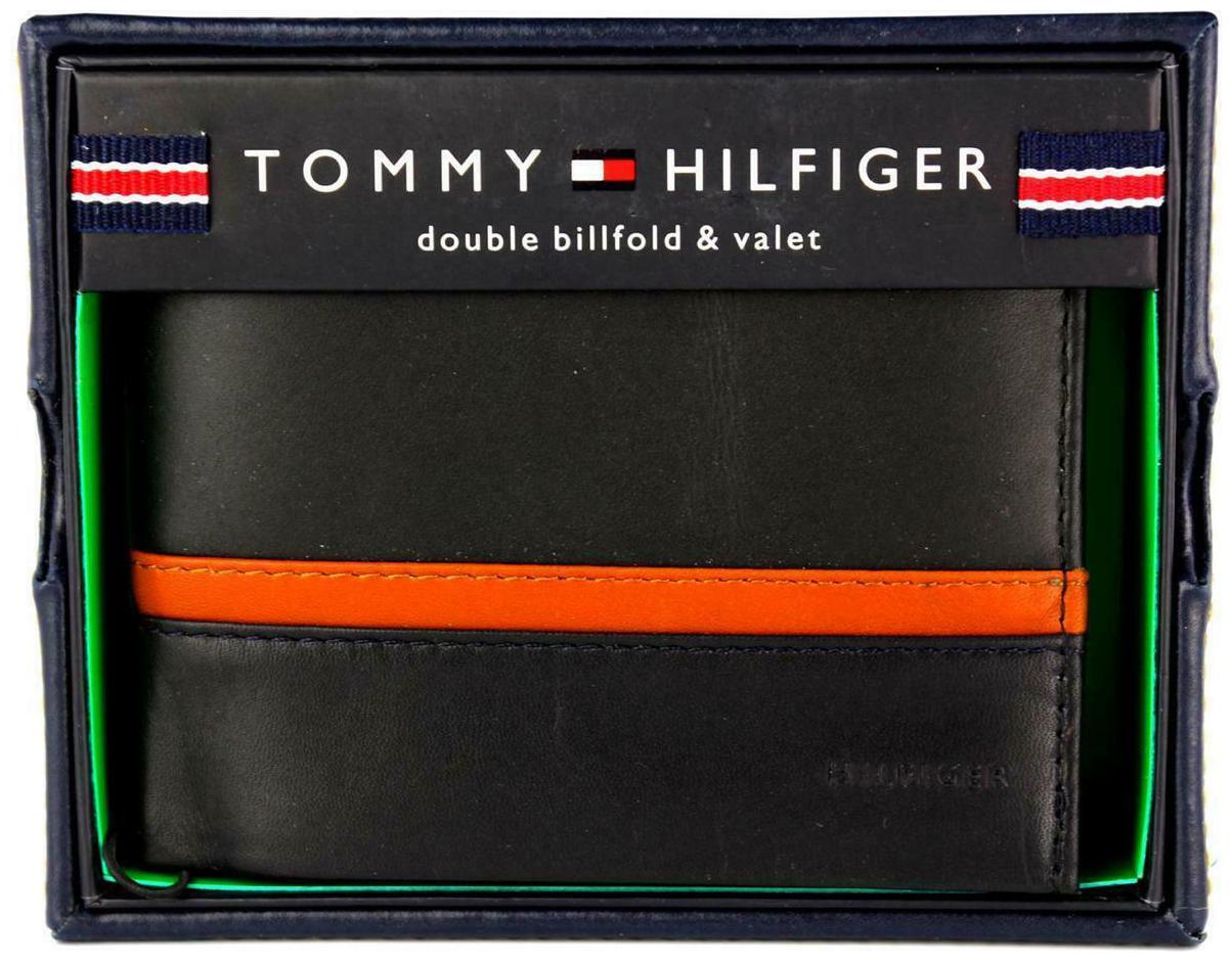 

Men s Tommy Hilfiger Leather Double Designer Wallet 31tl13x041 Black saddle