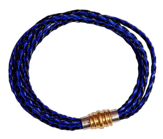 Men Style Real Leather Fourth Wrap Braided Gold Stainless Steel Magnetic Clasp Blue Leather Bracelet