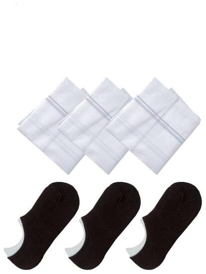 Men & Women Solid Peds/Footie/No-Show, Peds/Footie/No-Show, Low Cut socks black colour -3 pair & Handkerchiefs -3pic (6 pair Combo)