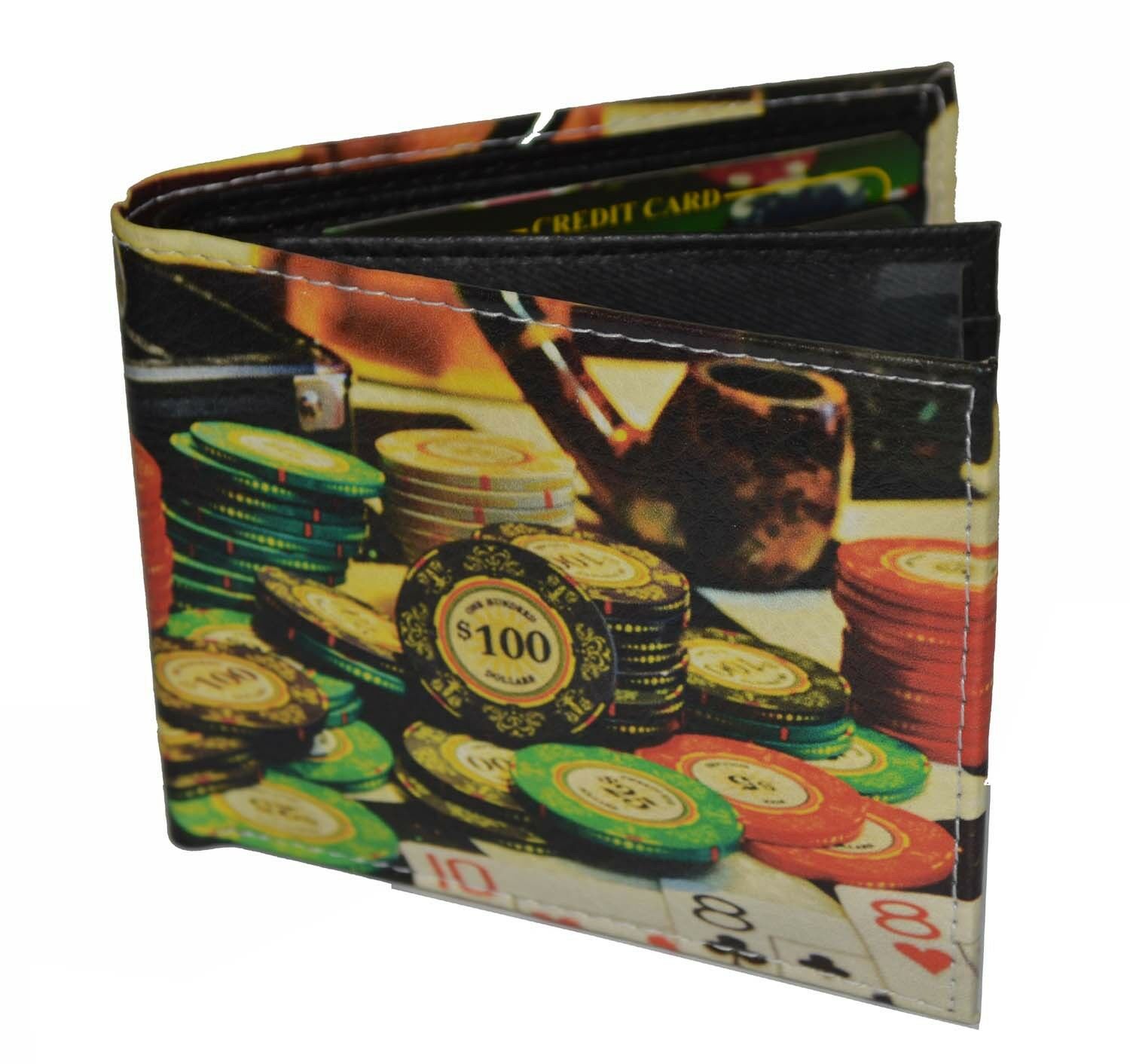 

Leatherboss Men Bifold Exotic Wallet Casino poker chips with printed gift box