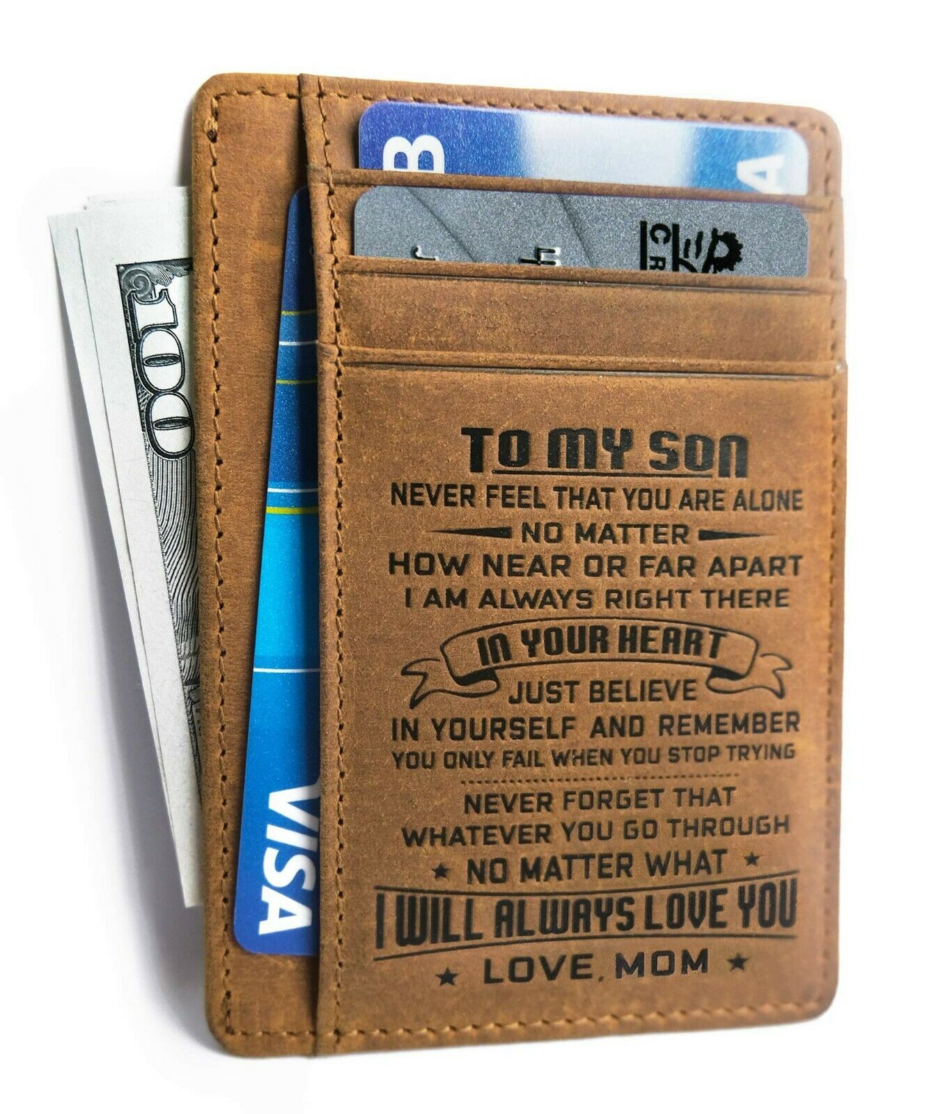 

Minimalist Wallet Gift for son from Mom Dad Slim Front Pocket Card Holder RFID
