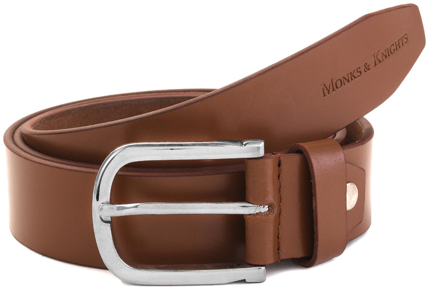 

MONKS KNIGHTS Men s Tan Leather belt for men Formal Casual Belts 38 inch