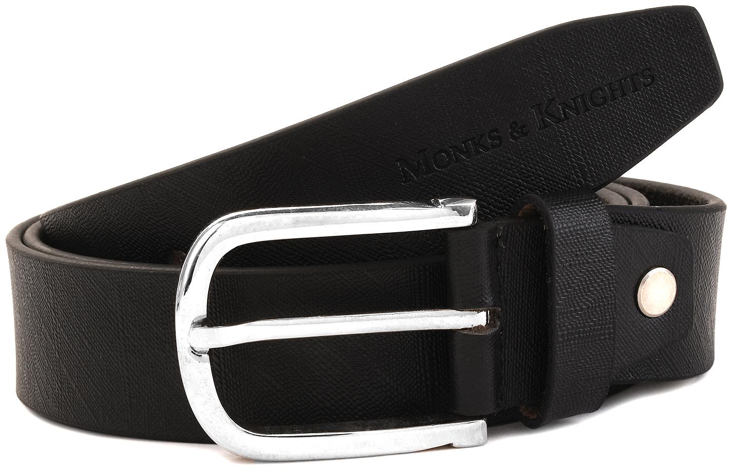 

MONKS KNIGHTS Men s Black Leather belt for men Formal Casual Belts 40 inch