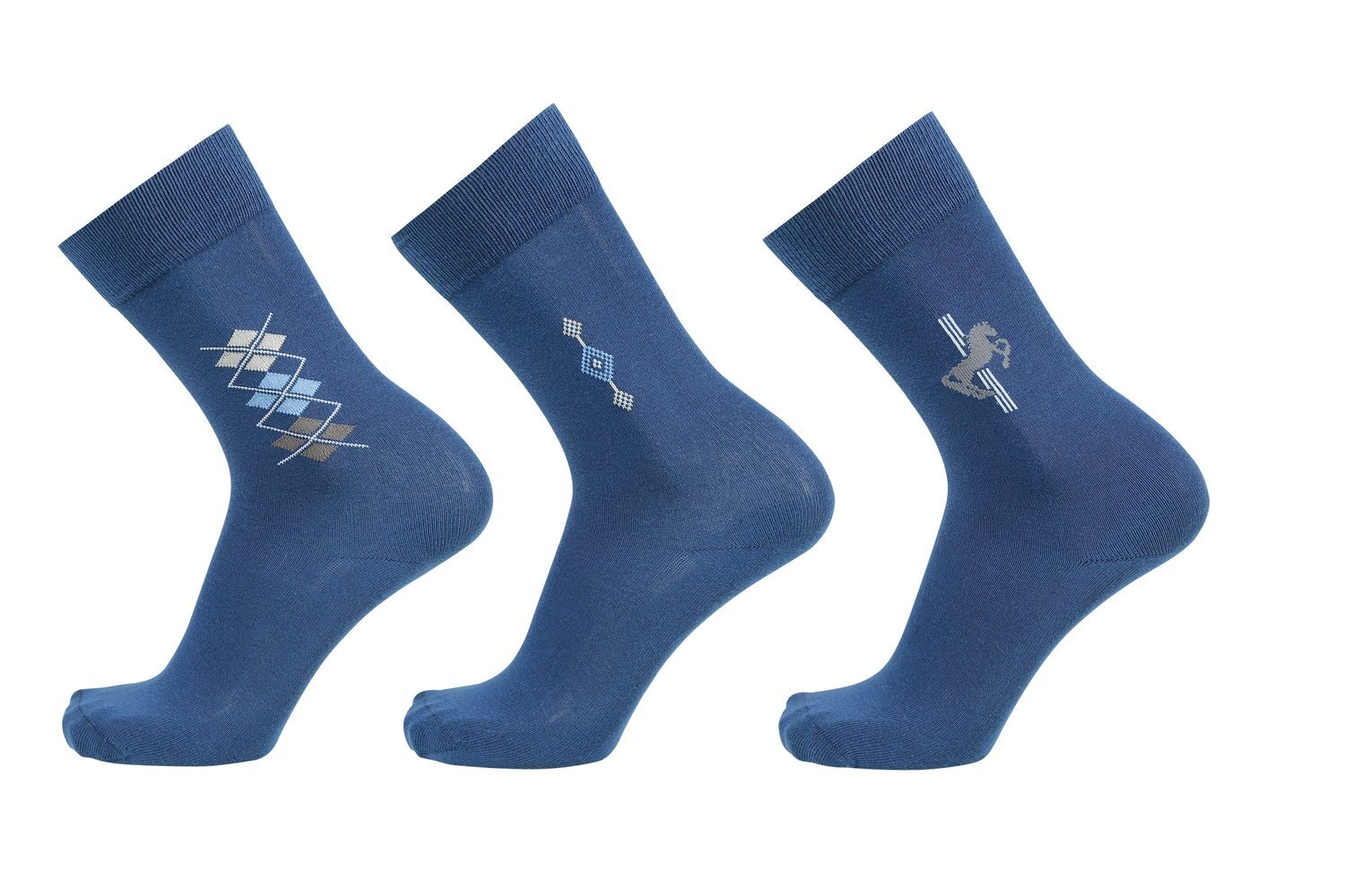 

Montebello Blue Cotton Calf length socks ( Pack of 3 )