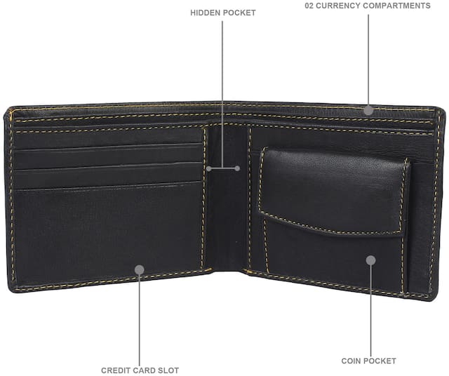 Moody Max - Men's Black Pu Leather Rite Wallet (Yellow Line)