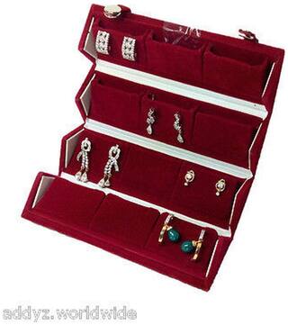 Mudra Industry 12 Pair Earrings Organizer Red Velvet Folding Jewellery Box