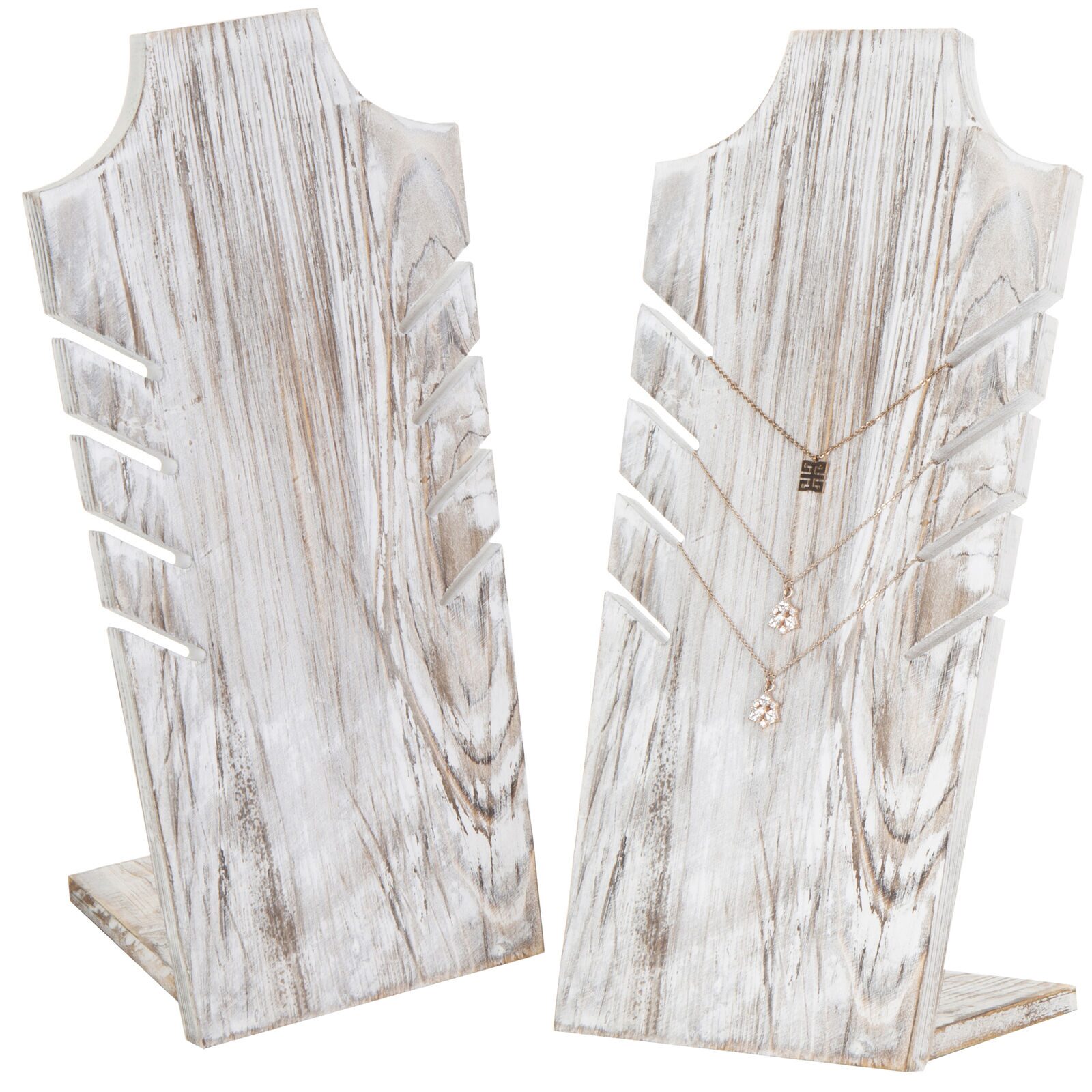 

MyGift Set of 2 Whitewashed Wood Multiple Necklace Bust Display Stand