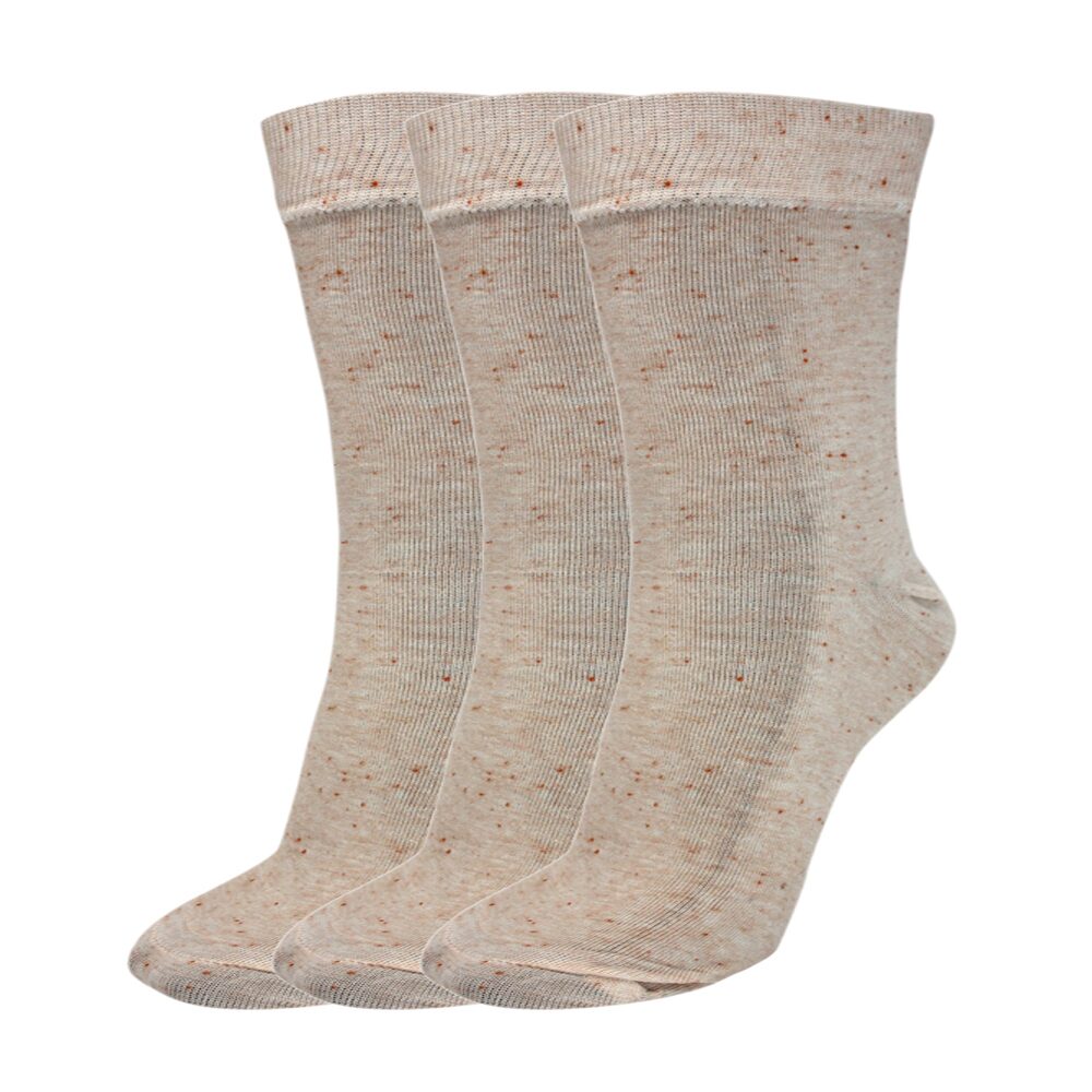 

NATURE LINE Beige Cotton Crew length socks ( Pack of 3 )