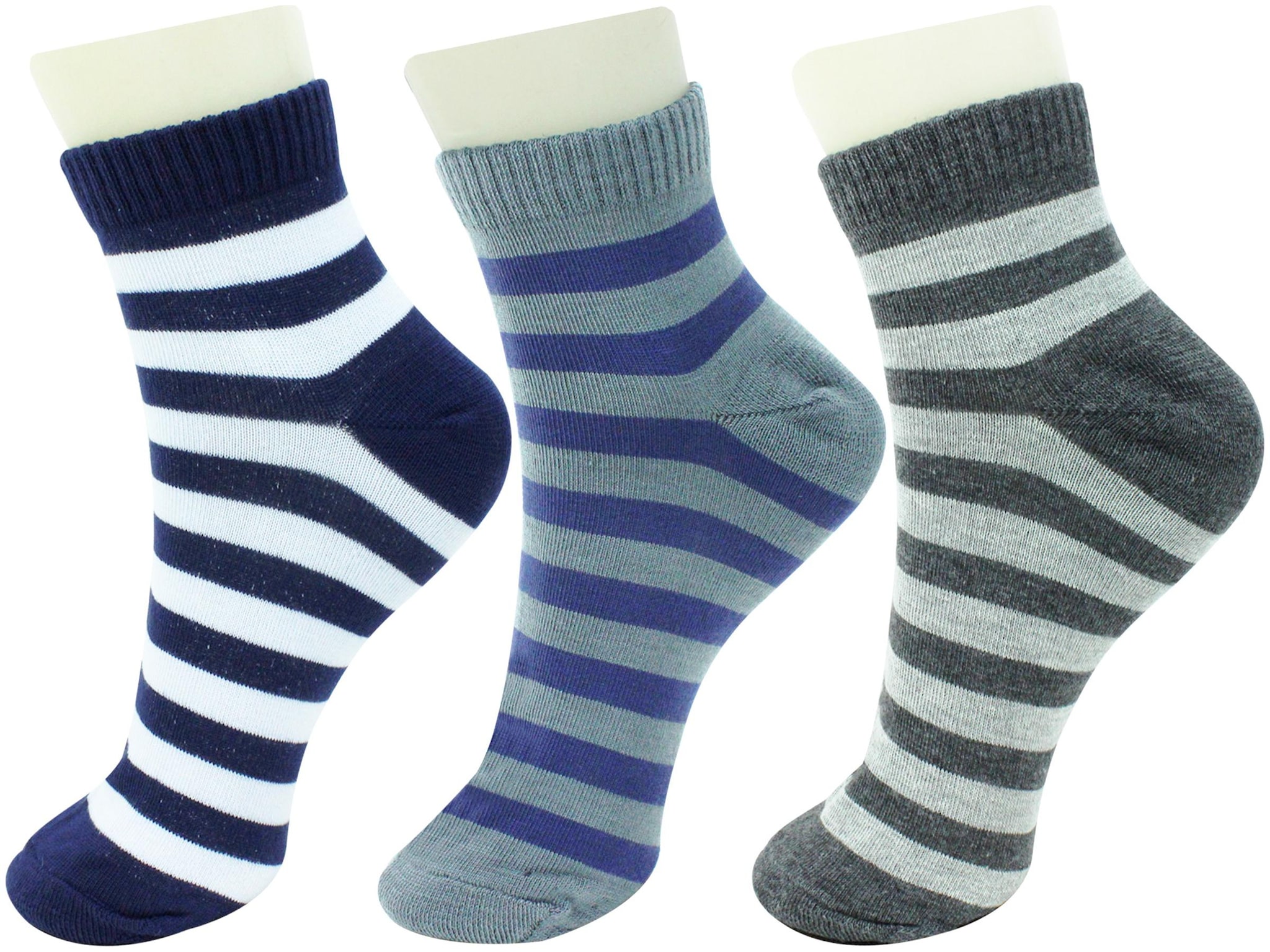 

Neska Moda 3 Pair Men s Formal Cotton Striped Ankle Length Socks-Blue Black Grey S336