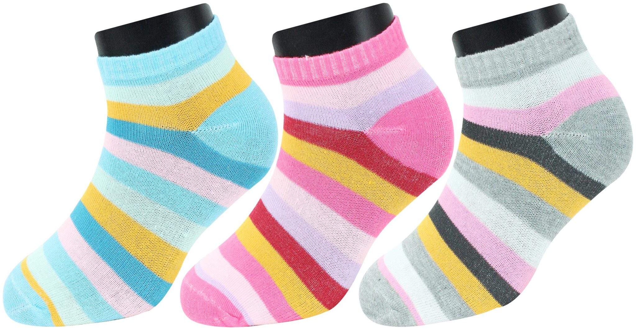 

Neska Moda 3 Pair Women s Striped Free Size Cotton Ankle Length Socks - Pink Blue Grey Orange S39